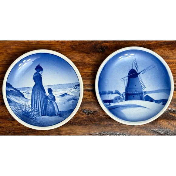 Royal Copenhagen Denmark Minis Plate Vintage Lot Fanø Lady Dybbøl Mølle Windmill - Picture 1 of 2